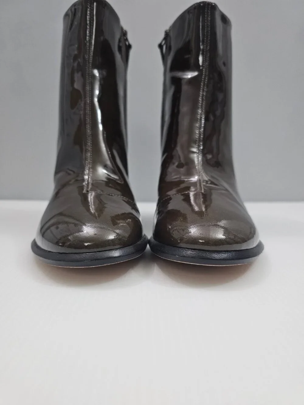 Tory Burch Brooke Ankle Boot Womens 9 Dark Moss Green Patent Leather Block Heel